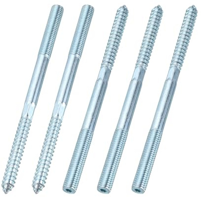 sourcing map M10 Hanger Bolts, 6.3(160mm) Length Double Headed Hanger Bolts 0.39(10mm) Wood Dowel Screw Self-Tapping Threaded Rods Screw for Assembling Wood Furniture Joint, Pack of 5