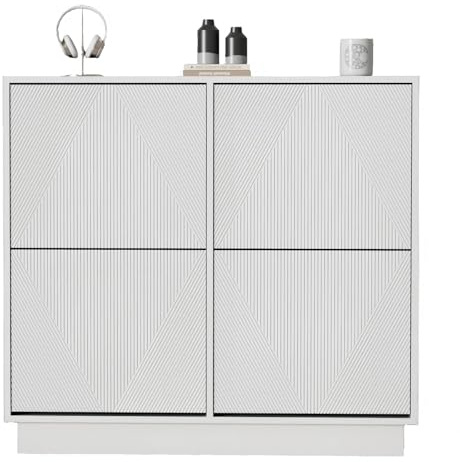 UEV Schuhschrank mit 4 Klappen schmal, Drucktüröffner Push to Open, Schuhkommode mit Kippschutz, Schuhkipper für Wohnzimmer Schlafzimmer Flur Platzsparend weiß