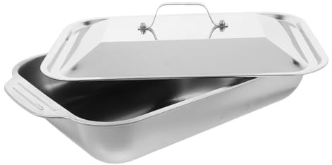 UKCOCO Plat Inox de Cuisson Rectangulaire Profond avec Couvercle Plateau de Service Acier Inoxydable Résistant pour Rôtissage de Poisson Plateau Barbecue