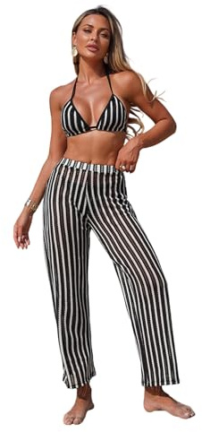 Fazvncv Set di 3 costumi da bagno a righe ad asciugatura rapida, da donna, con pantaloni lunghi, tessuto traspirante, per sport acquatici attivi