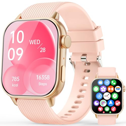 MFVLP Smart Watch for Men Women, 1.85'' AMOLED HD Fitness Watch with 120+ Sports Modes, Bluetooth Call/Heart Rate/Sleep Monitor/Pedometer, Smartwatch for Android iOS, IP68 Waterproof, Gold