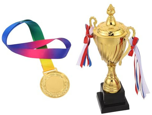 TOYANDONA Set Trofei e Medaglie Sportive in Metallo da 29 Cm con Medaglia Oro e Nastro per Premiazioni di Tornei, Competizioni e Eventi Sportivi Professionali, per Scuole e Club
