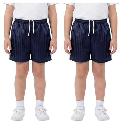 Pack of 2 Unisex PE Shorts Kids Boys Girls Adults School Sports Shadow Stripe Elasticated Waist Drawstring Gym Football Games Uniform Shorts Made in UK