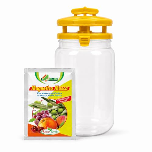 NaturePro – Trappola Acchiappa Mosche per Monitoraggio e Cattura Massale delle Mosche, Attrattivo in Omaggio per Mosca dell'Olivo e della Frutta. Riutilizzabile con Attrattivo, Senza Insetticidi