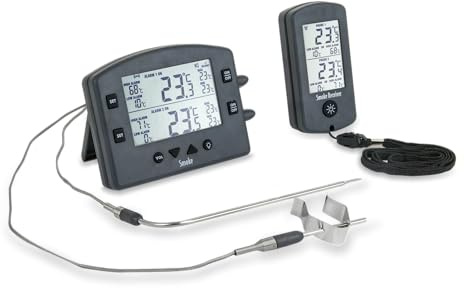 Themapen Smoke Wireless BBQ Thermometer for Smoker, Grill, Oven and Kitchen with 2 Channels, Backlit Display, Max/Min & High/Low Alarms. Perfect for barbeque meat and pit