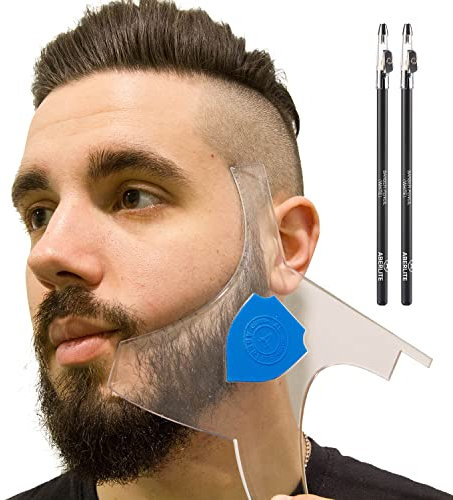 Aberlite Beard Shaper - Lineup Lineup Tool with Hairdresser Pencil (White) - Long Edges | Anti-Slip - The Ultimate Beard Shaping Tool (Blue)