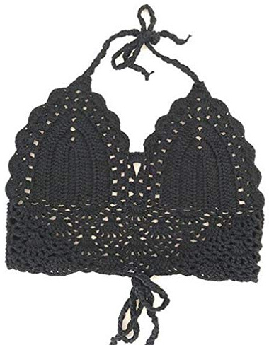 Loalirando Crop Top Femme Halterneck en Crochet Haut Court Tricoté Sexy Ajouré Dos Nu en Bandage Réglable