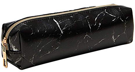 JAWSEU Marmor Muster Mädchen Schüler Federmäppchen Große Kapazität Federtasche Reißverschluss Mäppchen Office Stiftehalter Organizer Stationäre Tasche Kosmetiktasche Klein Makeup Tasche,Schwarz