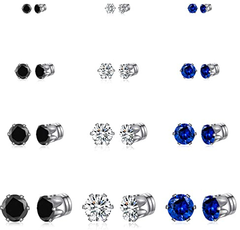 Spiritlele Colorful CZ Magnetic Earrings Set Crystal Clip on Non Pierced Earrings Fake Stud Earrings for Women Men