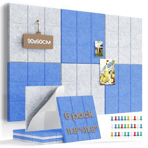 Uoisaiko Filz Pinnwand Große Selbstklebend mit 30 Pinnnadeln, 30x30cm 6 Stück Pinwand Filzboard Memotafeln Memo Boards Bulletin Board Wanddekoration für Büro Küche, Fotos Memos | Filzboard als Korkwand Alternative - Dekorative Fotowand and Memoboard - Pinnwand Modern für Büro Wanddekoration Kinderzimmer