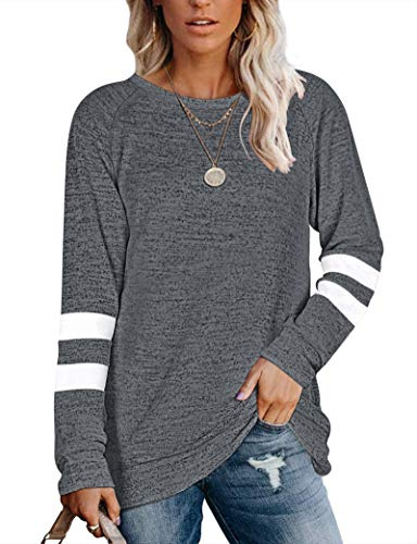 MOLERANI Damsweatshirt, långärmad tröja, rund hals, oversize tröja, toppar, fritid, t-tröjor för höst, vinter, S–3XL, Mörkgrå, L