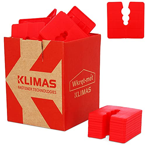 KLIMAS Abstandshalter Kunststoff 3mm 50 Stück Distanzscheiben Set Rot | Sockelprofile Sockelschiene Ausgleichstück Distanzstück für Universal-Dübel mit 3 Durchmesser Ø 6/8/10 mm PE Abstandhalter