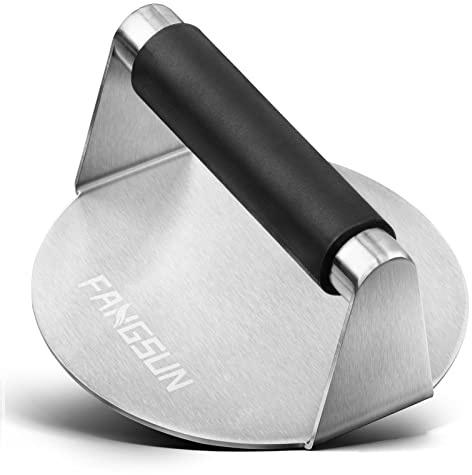 FANGSUN Burger Press with Heat-Resistant Handle, 5.8 Inch Stainless Steel Burger Smasher, Round Non-Stick Hamburger Press for Griddle or Flat Top Grill, Griddle Accessory, Gift Package