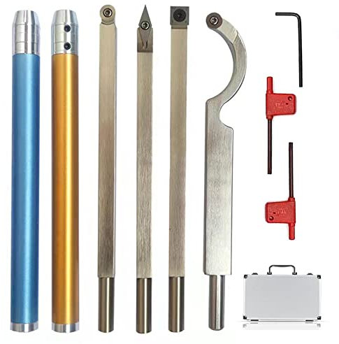Drechseleisen, Hartmetall Bestückter Holzdeko Werkzeugsatz, Schwanenhals-Drechselwerkzeug Set, Mit Diamantform/Rundem/Quadratischem Fräser, Verlängerungsgriff Und Aluminium-Tragetasche