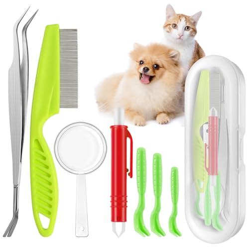 HezzLuv Tick Remover Tool Set, Painlessly Tick Remover Tools For Dogs With 5 X Tick Removers, 1 X Comb, 1 X Magnifier, Effortlessly Dog Tick Removal For Dogs, Cat, Humans, Children(7PCS)