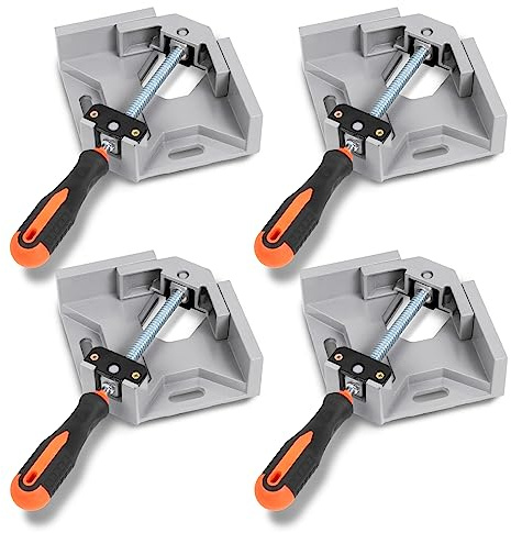 Corner Clamp for Woodworking 4PCS 90 Degree Right Angle Clamp with Adjustable Aluminum Alloy Swing Jaw, Single Handle Clamps for DIY Woodworking, Photo Framing, Welding