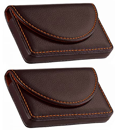 2 x Visitenkartenhalter, 96 mm Leder, Visitenkartenhalter, Visitenkartenetui, PU-Leder, Namenskartenhalter, Brieftaschen-Etui, Geschenk für Freunde, Männer, Frauen (braun)