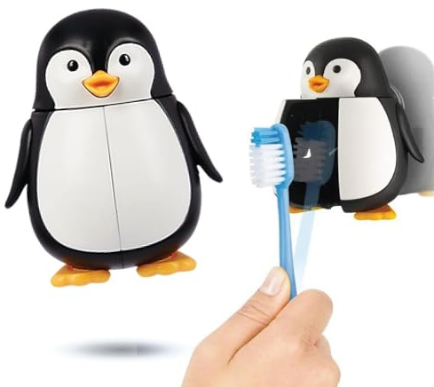 Flipper Fun Animal Pinguin Zahnbürstenabdeckung - Kinder Zahnbürstenhalter mit Abdeckung - Zahnbürstenhalter für Badezimmer - Saugnapf Zahnbürstenhalter