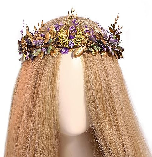 MOSTORY Renaissance Braut Fee Krone - Handgemachte Elfe Kopfbedeckung Mittelalter Strass Stirnband Hochzeit Erwachsene Cosplay Kostüm Haarschmuck mit Blatt und Blume Karneval Foto Requisiten