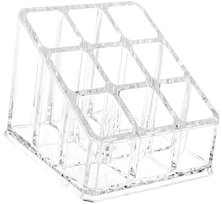Easnea Porta rossetto trasparente a 9 griglie, organizer per rossetti in acrilico, supporto lucidalabbra, organizer per cosmetici, organizer per rossetti, pennelli, bottiglie (fondo piatto)