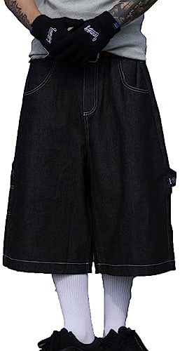 pantaloncini jeans uomo casual jeans uomo corti larghi jeans uomo gamba larga hipster 3/4 lunghezza pantaloncini cargo uomo abbigliamento streetwear hip hop retrò baggy jeans uomo pantaloni da skate