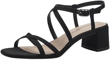 Tamaris Damen Sandalen mit Absatz Textil Vegan Blockabsatz Sommer; BLACK/schwarz; 37