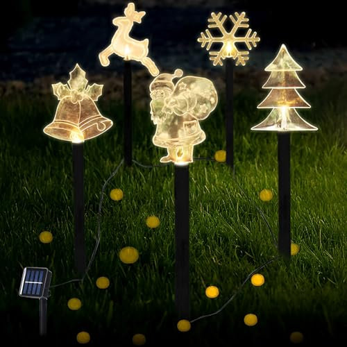TaimeiMao 5 Piezas Luz Solar Exterior Jardin Decorativas, Luces LED para Jardín - Iluminación Navideña para Exteriores, Funciona con Pilas, para Exteriores, Jardín, Terraza