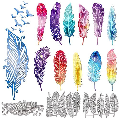 GLOBLELAND Feathers Cutting Dies for DIY Scrapbooking Metal Birds Feathers Die Cuts Embossing Stencils Template for Paper Card Making Decoration Album Craft Decor
