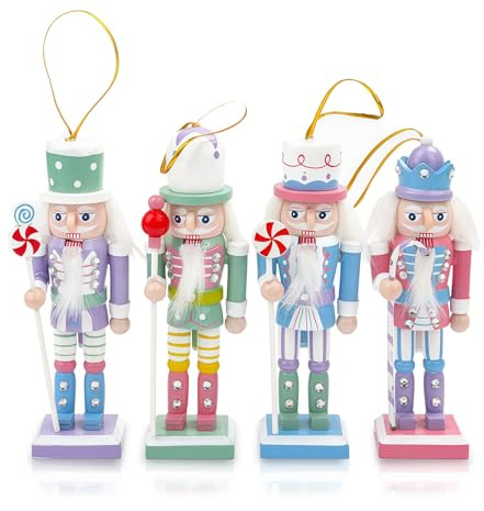 4pcs 13cm Wooden Nutcracker Soldier Christmas Nutcracker Figures Ornaments,Nutcracker Christmas Decorations,Nutcrackers Gifts Nutcracker Soldier Puppet Doll for Tree Tradition Xmas Gift Indoor Decor