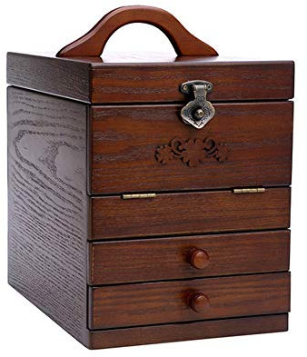 BONOOL Aus Holz geschnitzte Schmuckschatulle, hohe Kapazität, Schmuckaufbewahrung, Organizer, Schrank, Ohrringe, Armband, Organizer mit Spiegel, Schmuckschatulle für Damen