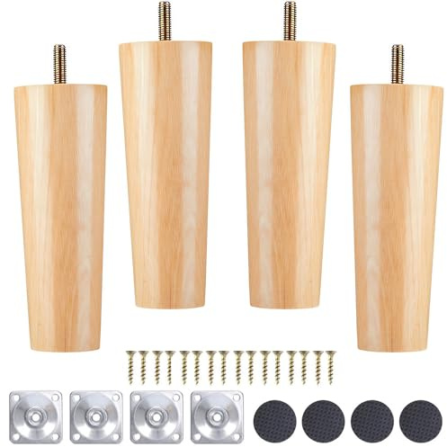 Ianulus Ersättningsben för Soffa, 4-Pack, Möbelben av Trä, Bordsben Med Skruvar och Filtglidare, Möbelfötter för Stolar och Soffa (12 cm, Rotunitet, Ekfärg)