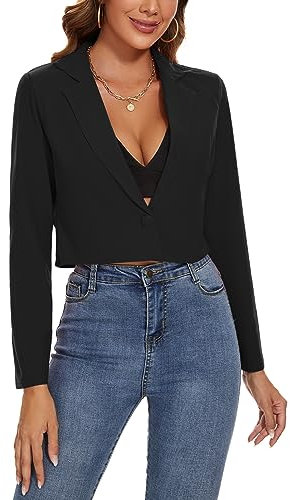 MINTLIMIT Womens Cropped Blazer One Button Jacket Blazers Notched Lapel Casual Elegant Classic (Black L)