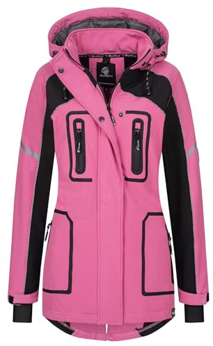 Rock Creek Damen Softshell Jacke Mantel Regenjacke Übergangsjacke Softshelljacke Damenjacke Regenmantel Outdoorjacke Kapuze D-497 Pink 5XL