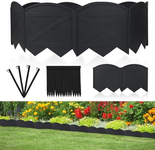 AMURS Garden Edging 20Ft Landscape Edging 6 Inch Height with 20Pcs Stakes, 20Pcs Plastic Garden Edging Border No Dig Black Edging for Landscaping Flower Bed Edging Borders Lawn Edging