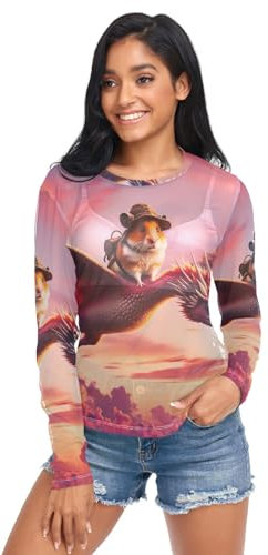 Statue of Liberty in Starry Night by Van Mesh Sleeve, Sheer Sleeve Top, A Half Duck Half Dragon Flies Through Sky, XL