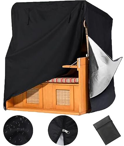 FXKJ Strandkorb Schutzhülle Winterfest 210D Oxford Stoff Strandkorb Abdeckung Reißfest UV Beständig Strandkorbhülle Wasserdicht Winddicht Abdeckhaube für Strandkörbe,130 * 100 * 170/140cm,Black