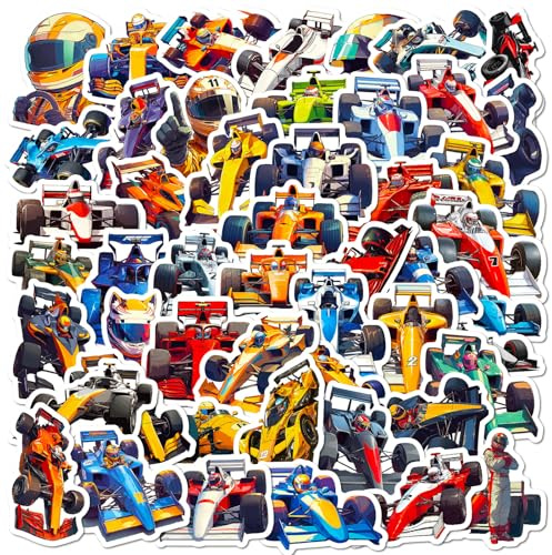 Rennen Aufkleber Sticker Set Kinder Teenager 50 Stück Formula Car Wasserfeste Vinyl Decals Laptop Skateboard Koffer Helm Auto Fahrrad Handy Motorrad Fahrrad Scrapbook Mitgebsel Tagebuch Tassen