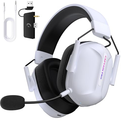 Gvyugke Casque Gaming sans Fil pour Xbox Series X|S, Casque Gamer sans Fil pour Xbox One, PC, PS5, Switch, Microphone Antibruit, Bluetooth 5.2, Autonomie de 60+ Heures, Éclairage RVB - Blanc