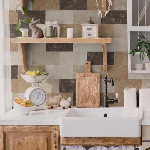 Credence Adhesive Pour Cuisine -Briques Brunes Salle De Bains Et Cuisine Stickers Carrelage, PVC Imperméable Credence Adhesive Décorative à Carreaux,Stickers Auto-Adhésif 48 Pièces(10x20cm)