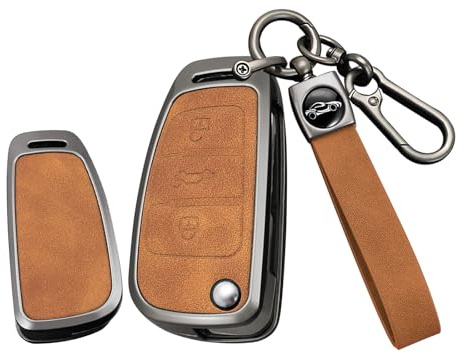 TECART Klappschlüssel Autoschlüssel Hülle Cover Passt für Audi A3 A1 S1 S3 RS3 A4 RS4 A6 S6 A8 TT Q3 Q7 TTRS Schutzhülle Schlüsselcover Zubehör Auto Schlüssel Schlüsselanhänger 3 Tasten Braun A