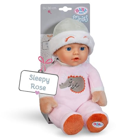 BABY Born for Babies Sleepy Rose - weiche 30 cm Puppe - Mit rosa Körper & integrierter Rassel - Stoffpuppe inkl. festem Mützchen - Geeignet für Neugeborene