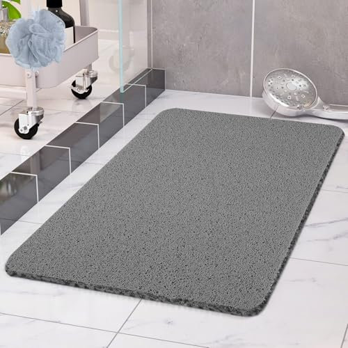 COSYLAND Alfombra Bañera Antideslizante 40x80cm, Alfombrilla de Ducha Loofah de PVC Suave, Secado Rápido, Sin Ventosas, Alfombra para Ducha y Bañera, Color Gris