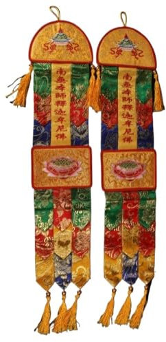 DUBTEDHOU Banderas Templo Budista Suministros, 1 par de Banderas de construcción de Templo de 65cm, Bandera Colorida de Estilo Tibetano, decoración Colgante de salón de Buda