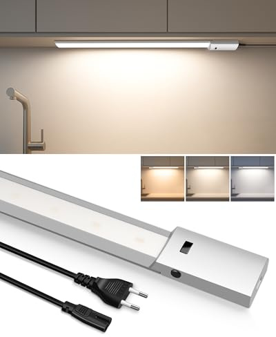 ALUSSO LED Unterbauleuchte Küche 60cm flach 230V mit Sensor | 780lm 10W 3CCT Dimmbar Ultra Dünn Unterschrank Beleuchtung mit Schalter für Schrank, Regale, 1 Stück