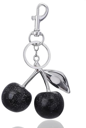 JOZMMZEOOA Kirsche Taschenanhänger,Metall Bag Charms Taschen Anhänger für Taschen Legierung und Resina Schlüsselanhänger Kirsche Cherry Keychain Taschenanhänger Damen,Valentinstag Geschenke(Schwarz)