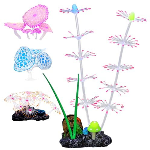 carotoe Fluoreszenz-Korallen, Gras, Aquarien, Zubehör, Landschaftsdekoration für sichere Aquarien, umweltfreundlich, lebensecht wie Wasserpflanzen, 4 Stück