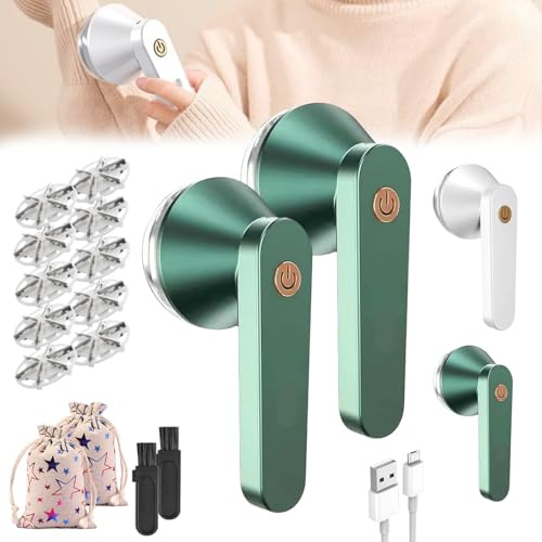 Spiritukal - Levapelucchi elettrico ricaricabile, per rimuovere pelucchi elettrico per vestiti, ricaricabile Spiritukal con 5 testine sostituibili, ricarica rapida USB (2 pezzi, verde)