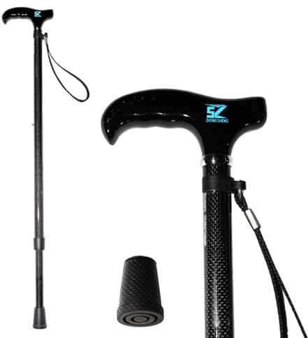 Canne télescopique à deux niveaux, légère, 260 g, en fibre de carbone, réglable, poignée antidérapante, adaptée à tous les terrains, unisexe, pour personnes âgées (80-95 cm)