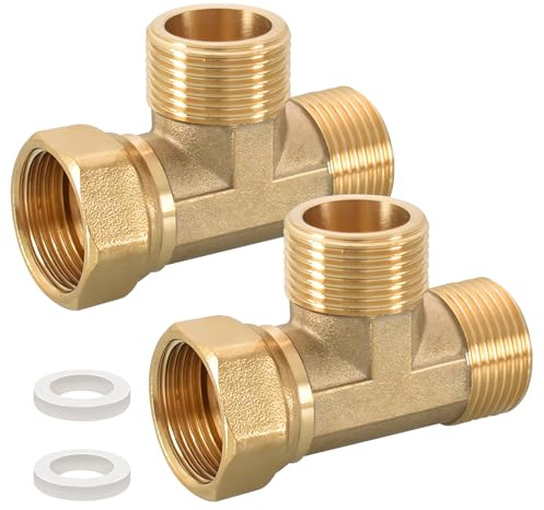 2 Stück 1 Zoll Messing T-Stück Schwenkrohrverschraubung, T-Stücks Verteiler | 1 AGxAGxIG 3-Wege-T-Verbindungsstück Kupplung, DN25 Messing T-Stücks, für Klimaanlage,Kälteanlage,Sanitär