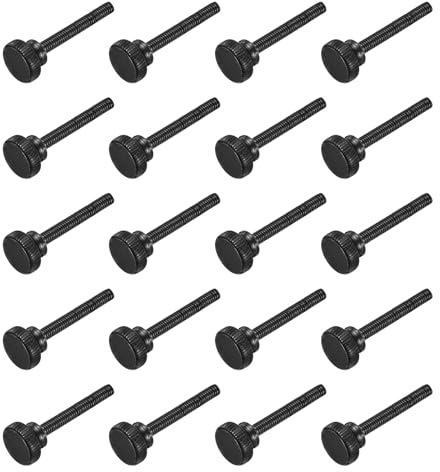 sourcing map Lot de 20 vis moletées M4 x 35 mm, vis moletées à tête plate en acier noir plaqué zinc, boulons à tête moletée métriques avec boutons de préhension à l'épaule, fixations filetées à la